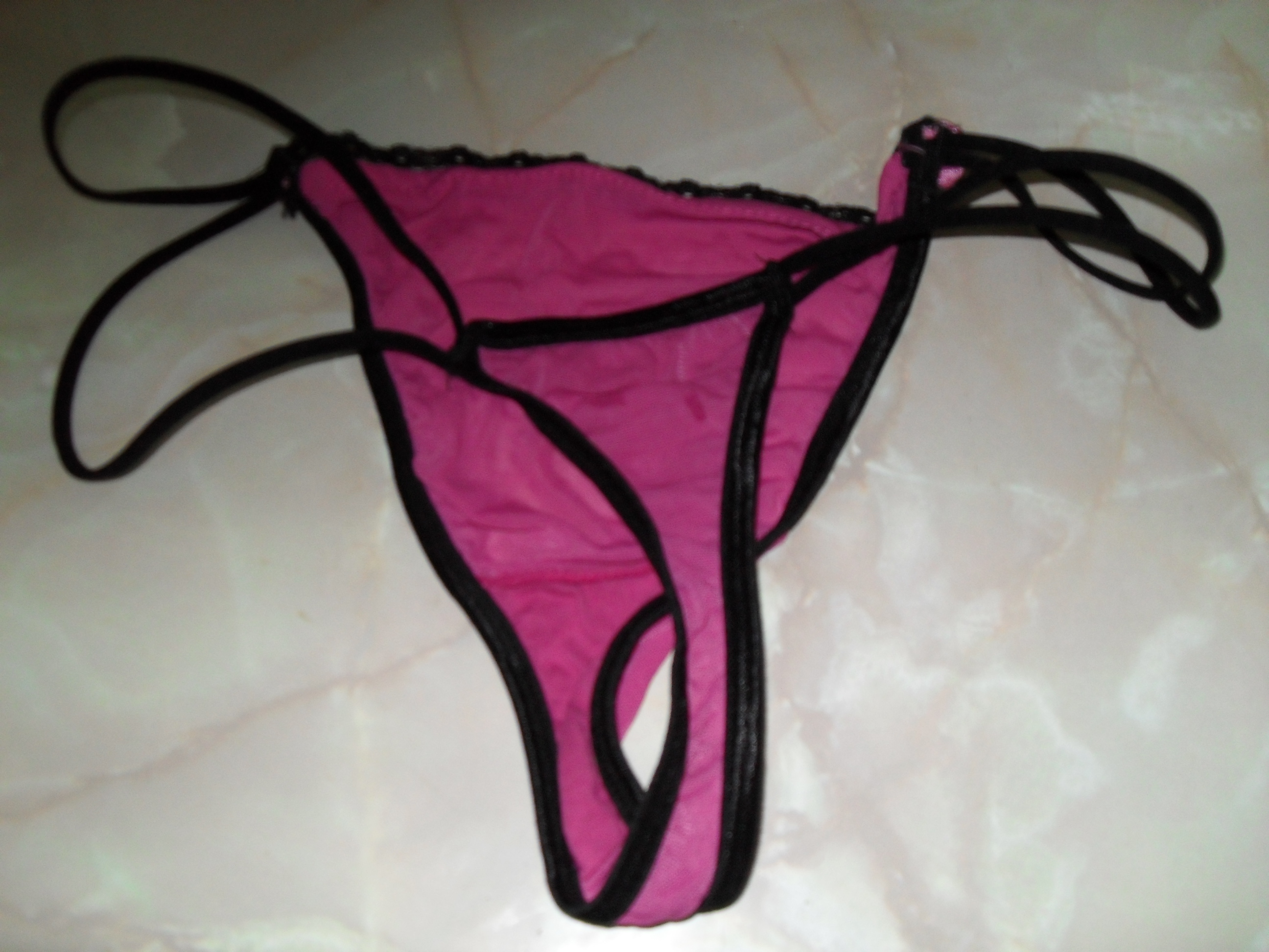 Ref: Dark Pink and Black Dirty Thong (Nylon with Cotton gusset) .